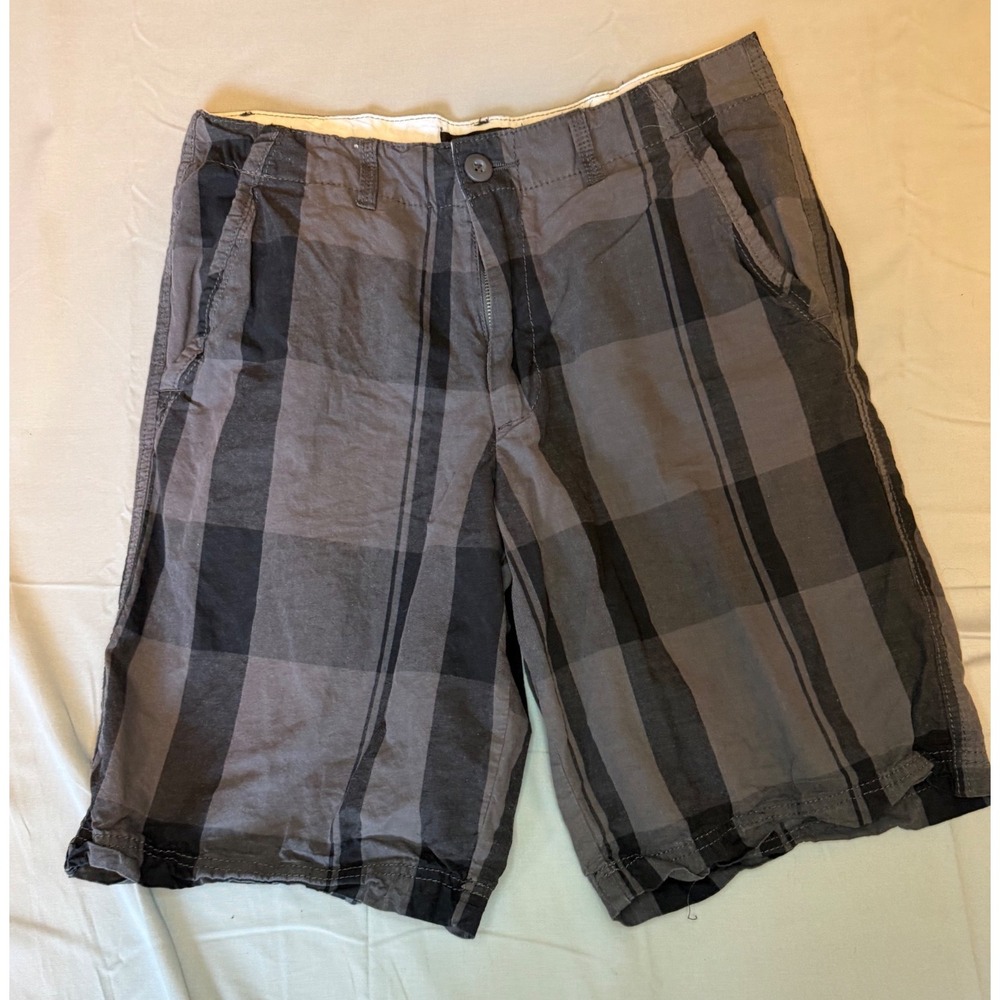 Ocean Pacific Plaid‎ Shorts Mens 34 Grey Cotton Flat Front Y2K Retro